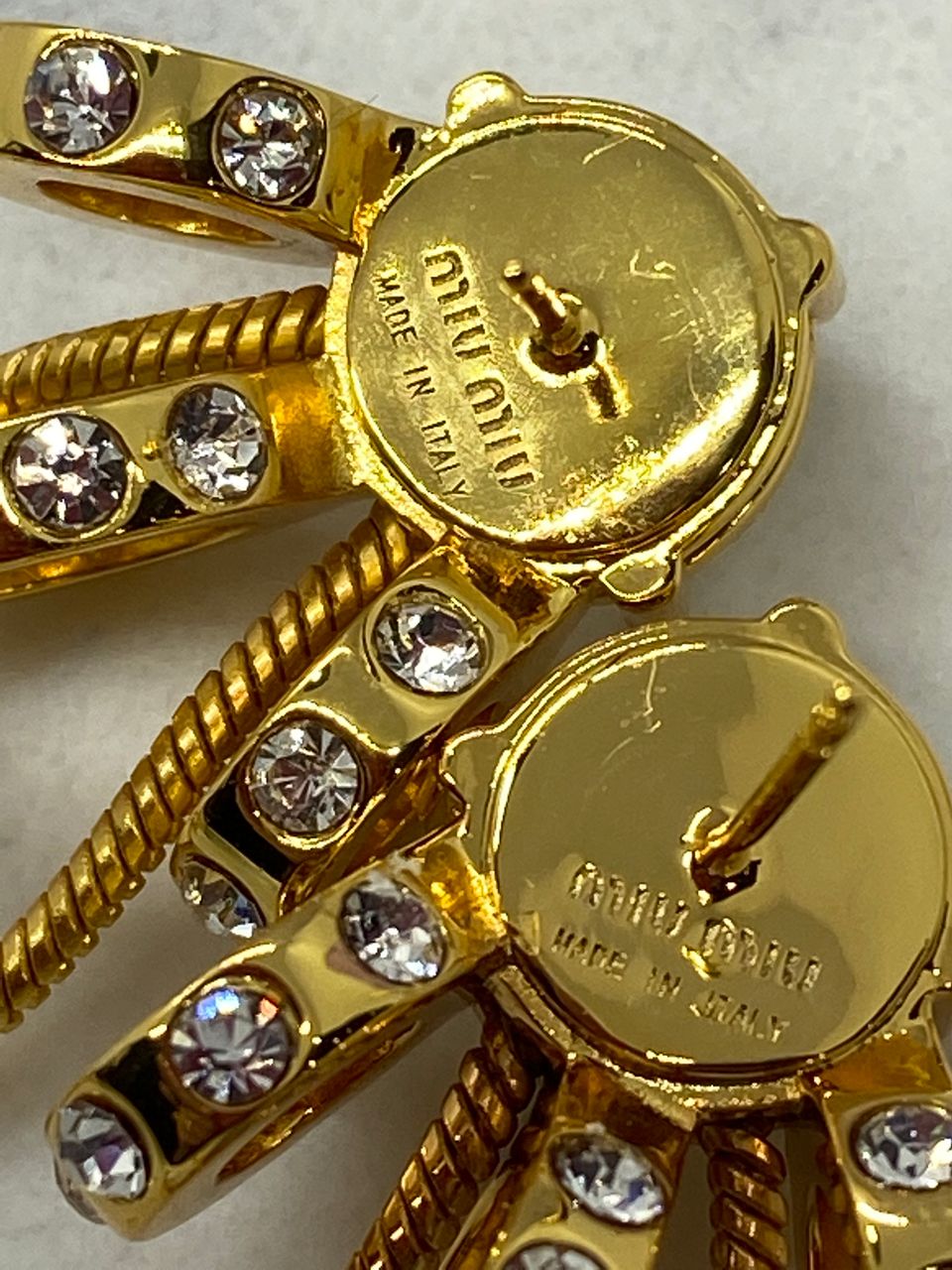 MIU MIU Gold Tone Rhinestone Asymmetric Earrings - Pre owned