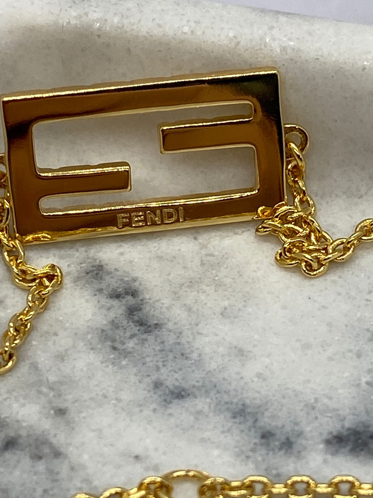 FENDI FF Gold Tone Baguette Charm Chain Bracelet - Pre owned