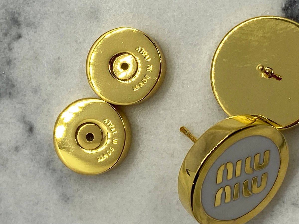 MIU MIU Gold Tone White Button Earrings - Pre owned