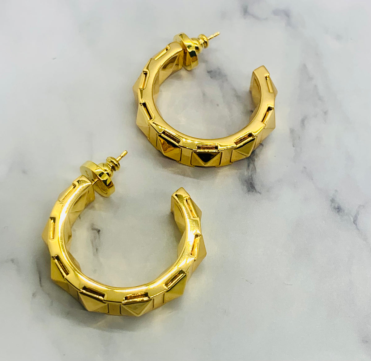 VALENTINO Gold Tone Studded Hoop Earrings - Pre owned