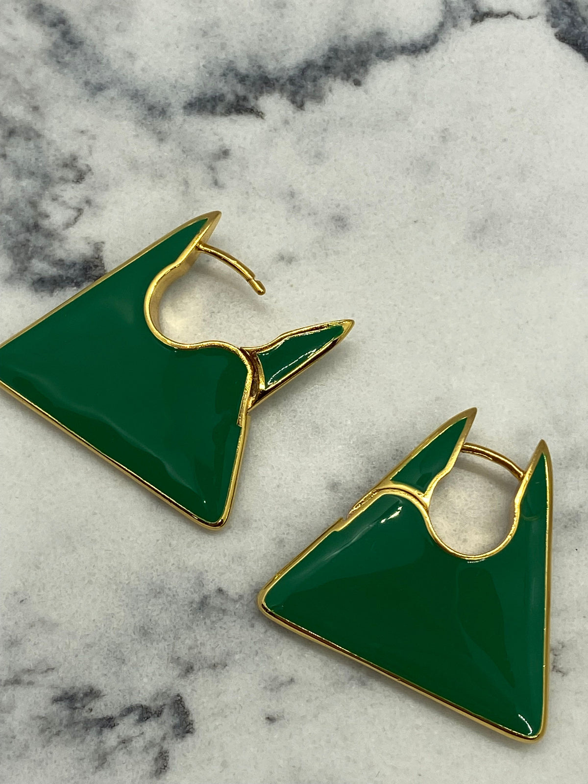 BOTTEGA VENETA Green Triangle Hoop Earrings