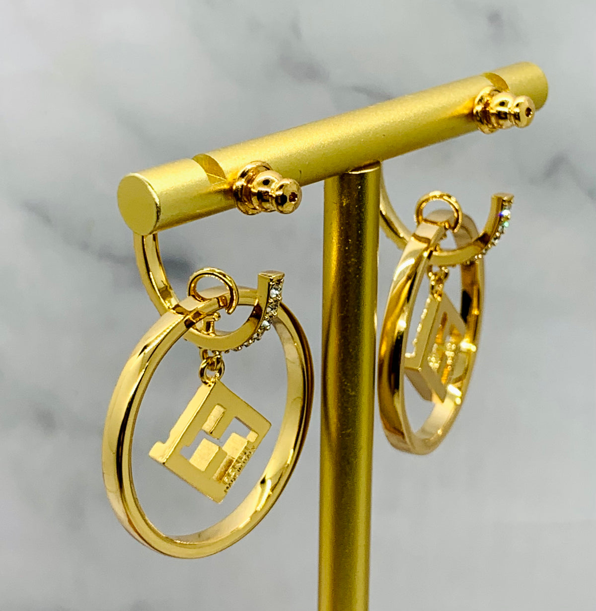 FENDI FF Rhinestone Hoop Earrings - Pre owned