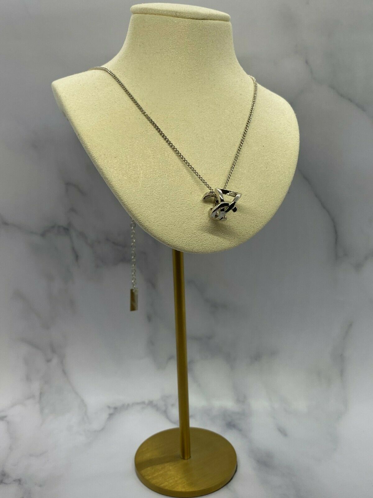 YSL Yves Saint Laurent Monogram Silver Tone Necklace - Pre owned