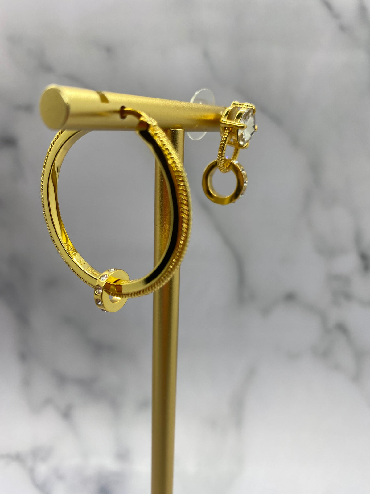 MIU MIU Asymmetric Gold & Rhinestone Hoop Earrings - Pre owned