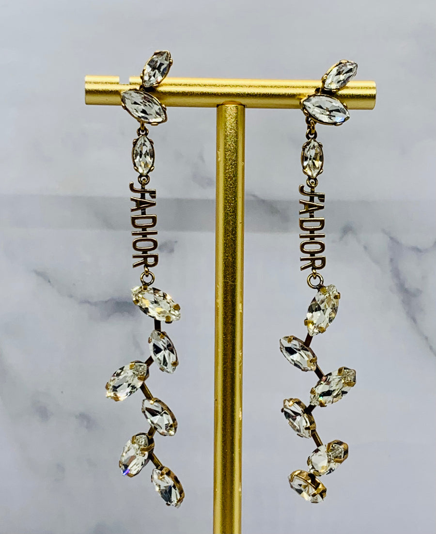 CHRISTIAN DIOR J'Adior Crystal Pendant Cocktail Earrings - USED