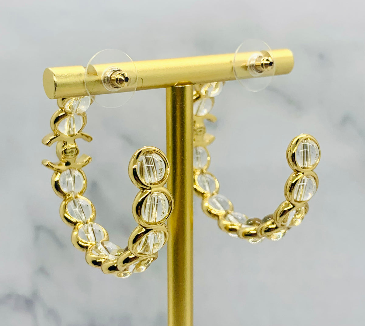 CHANEL CC Gold Tone Hoop Earrings - Pre owned