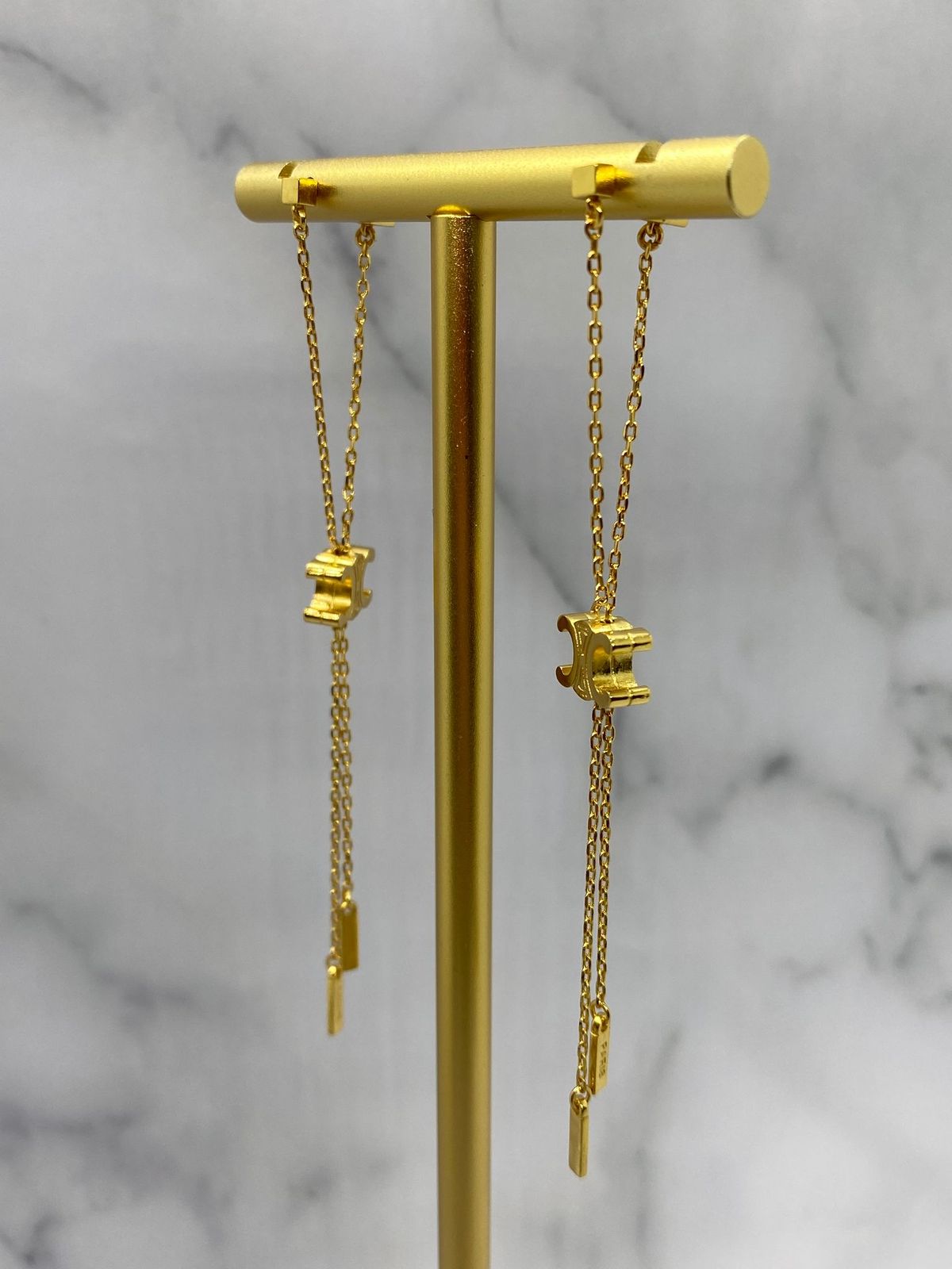 CELINE Gold Tone Pendant Chain Earrings - Pre owned