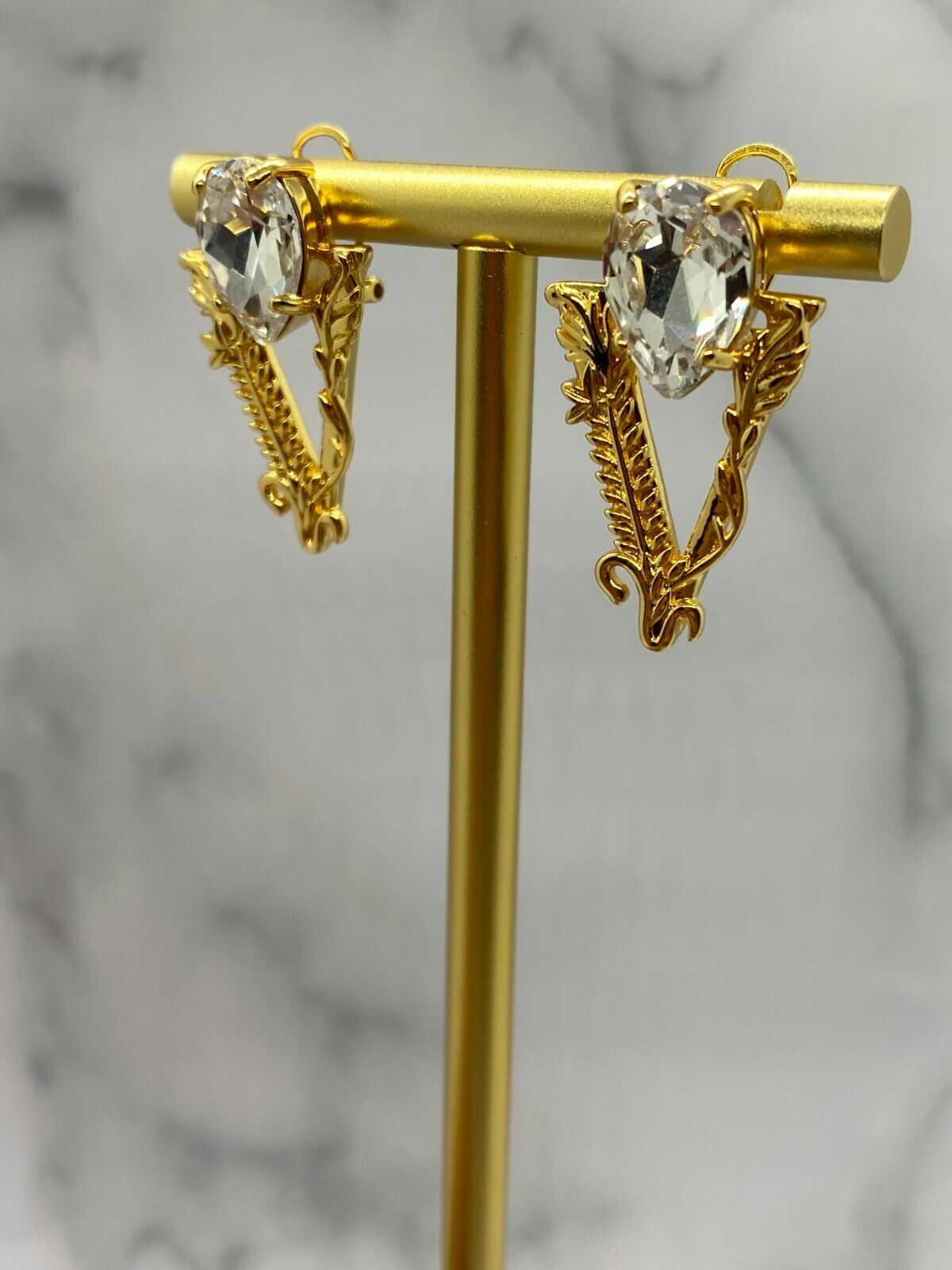 VERSACE V Gold Tone Rhinestone Earrings - Pre owned