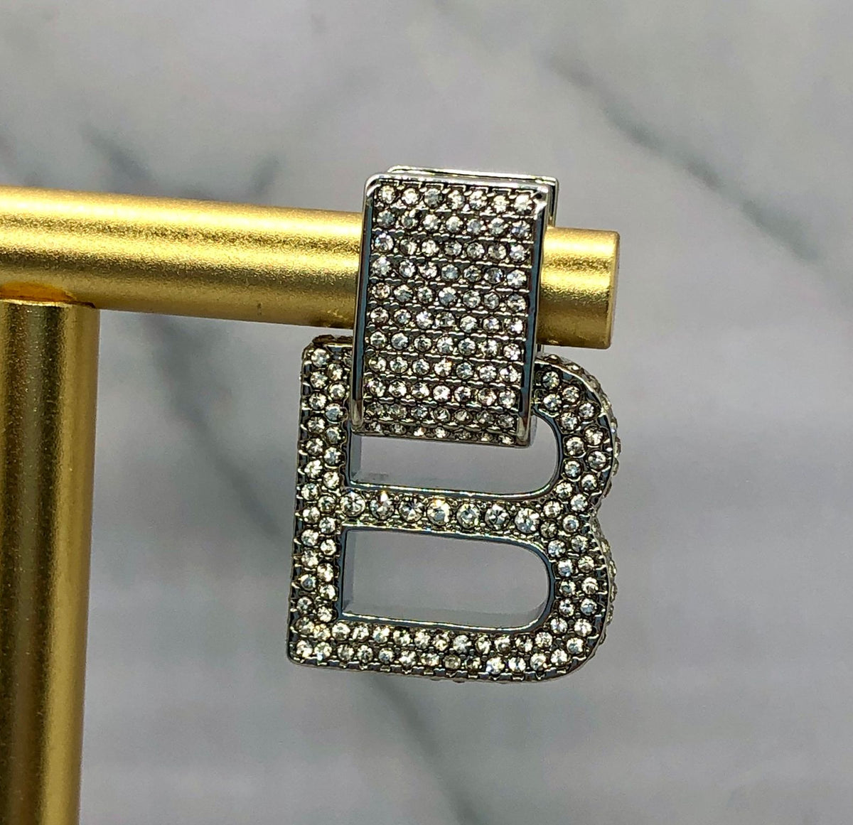 BALENCIAGA B Rhinestone Pendant Earrings - Pre owned