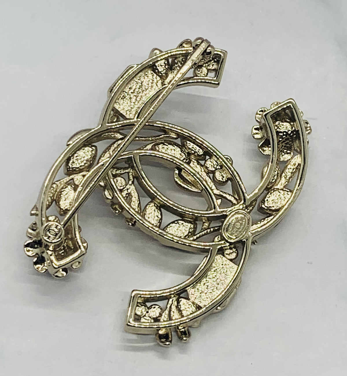 CHANEL CC Ornate Rhinestone Brooch Pin - USED