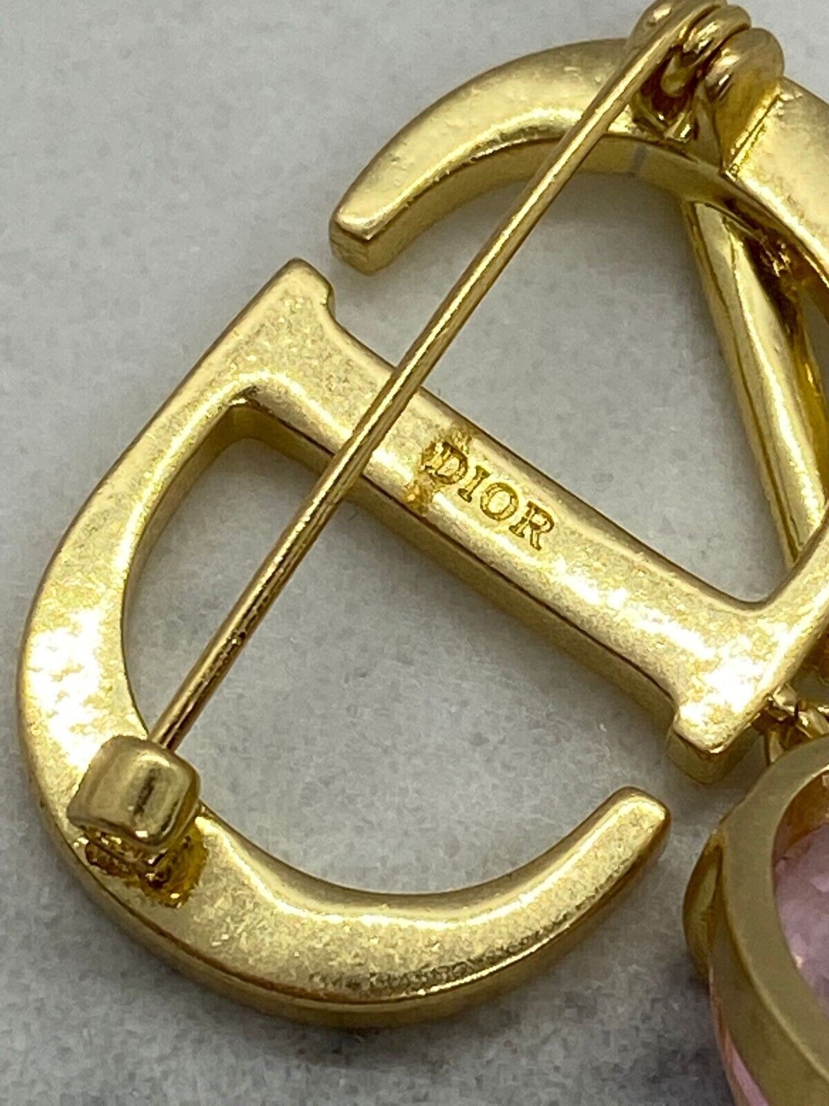 CHRISTIAN DIOR Brass Tone Rhinestone Brooch Pin - Pre owned