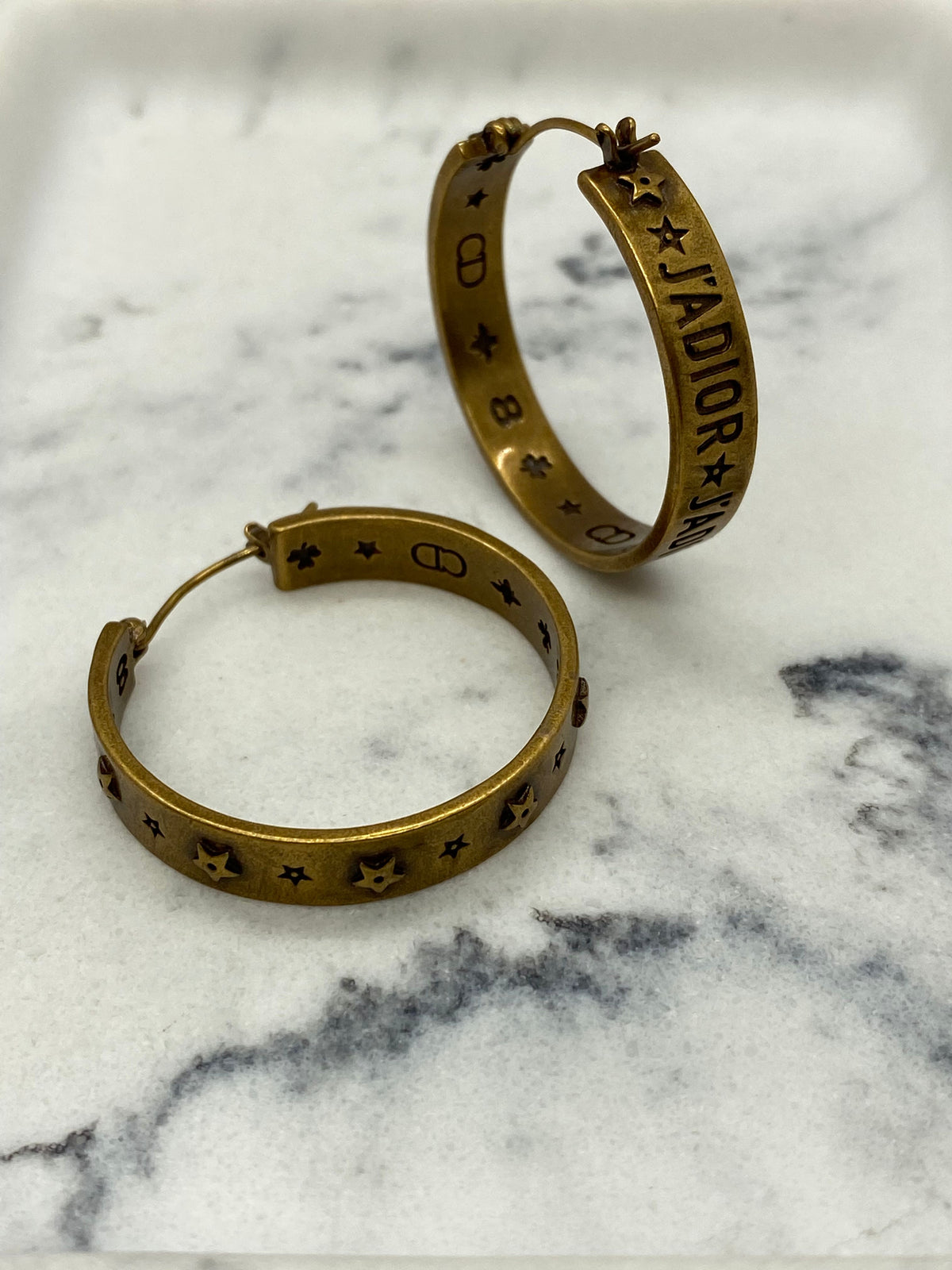 Auth CHRISTIAN DIOR J'Adior Brass Tone Hoop Earrings - Pre owned