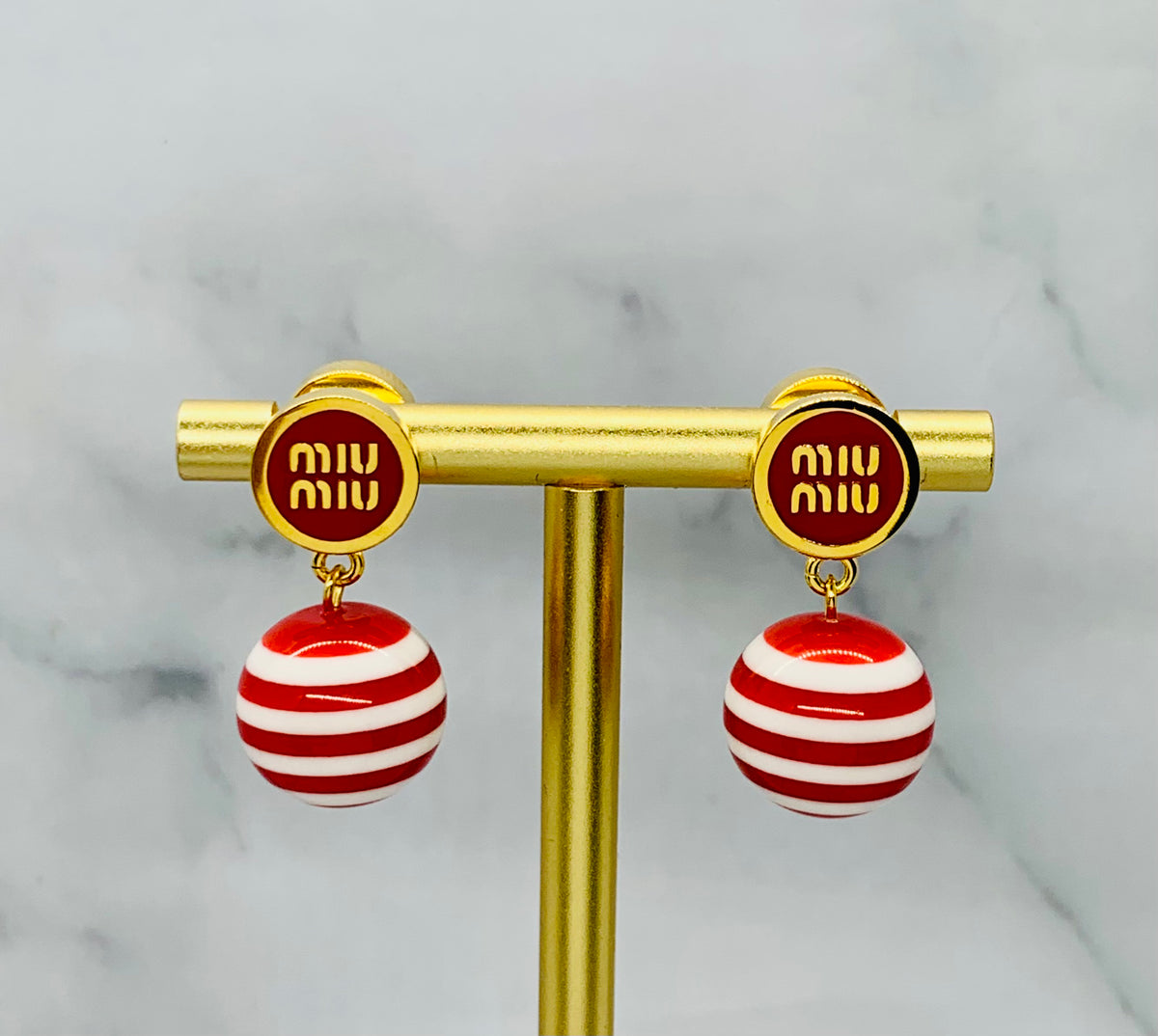 MIU MIU Red Striped Pendant Earrings - Pre owned