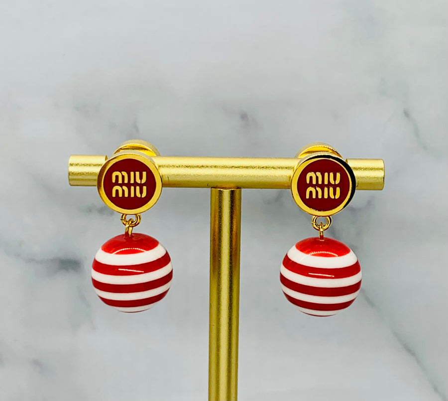 MIU MIU Red Striped Pendant Earrings - Pre owned