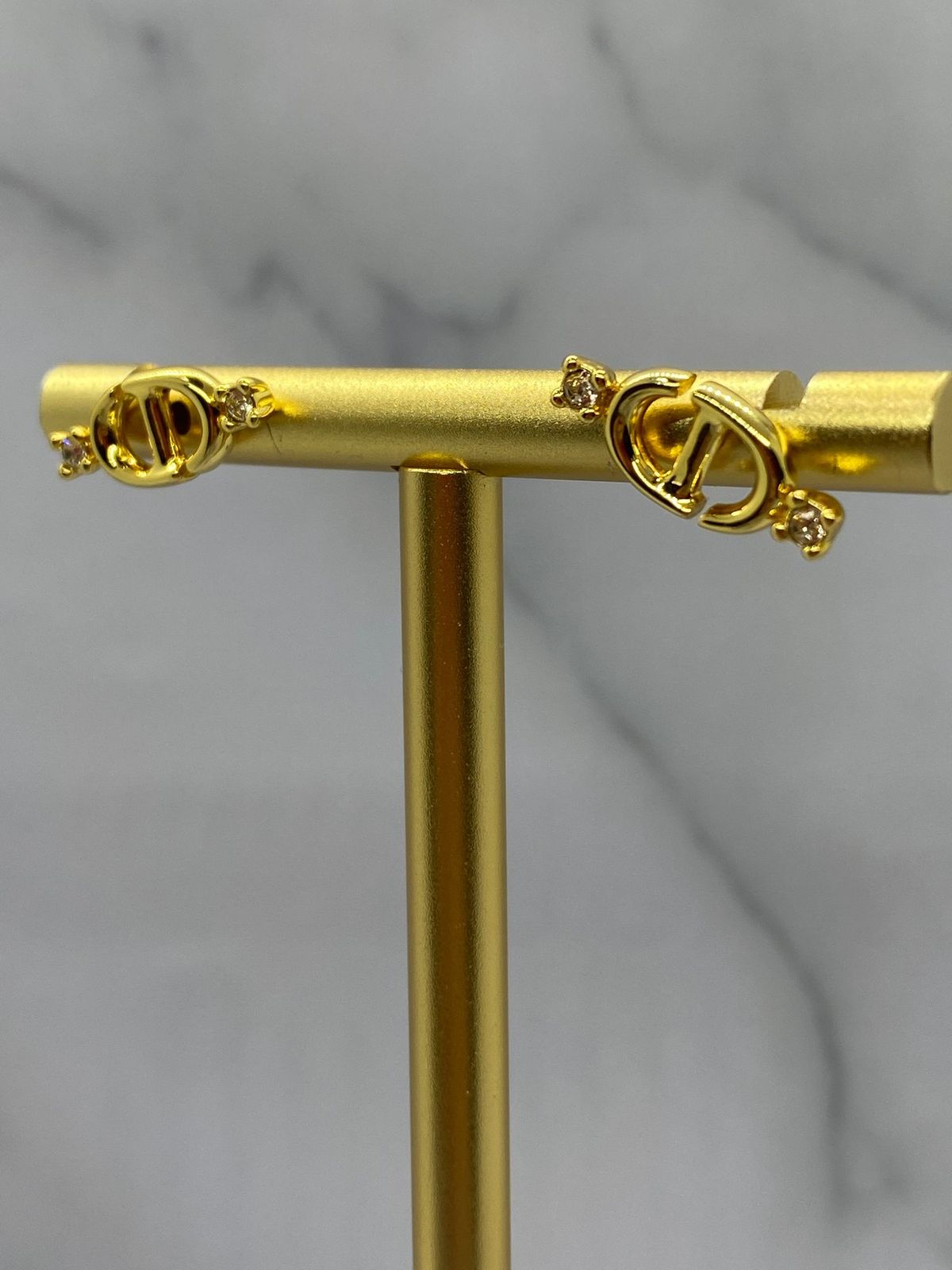 CHRISTIAN DIOR CD Gold Tone Rhinestone Earrings - Pre owned