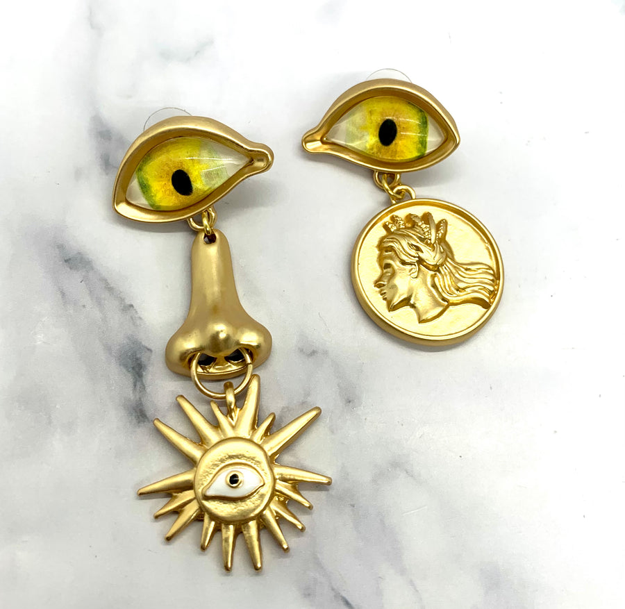 SCHIAPARELLI Statement Pendant Eye Earrings - Pre owned