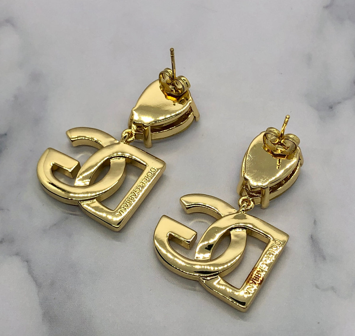 DOLCE & GABBANA Gold Tone Rhinestone Earrings - Pre owned