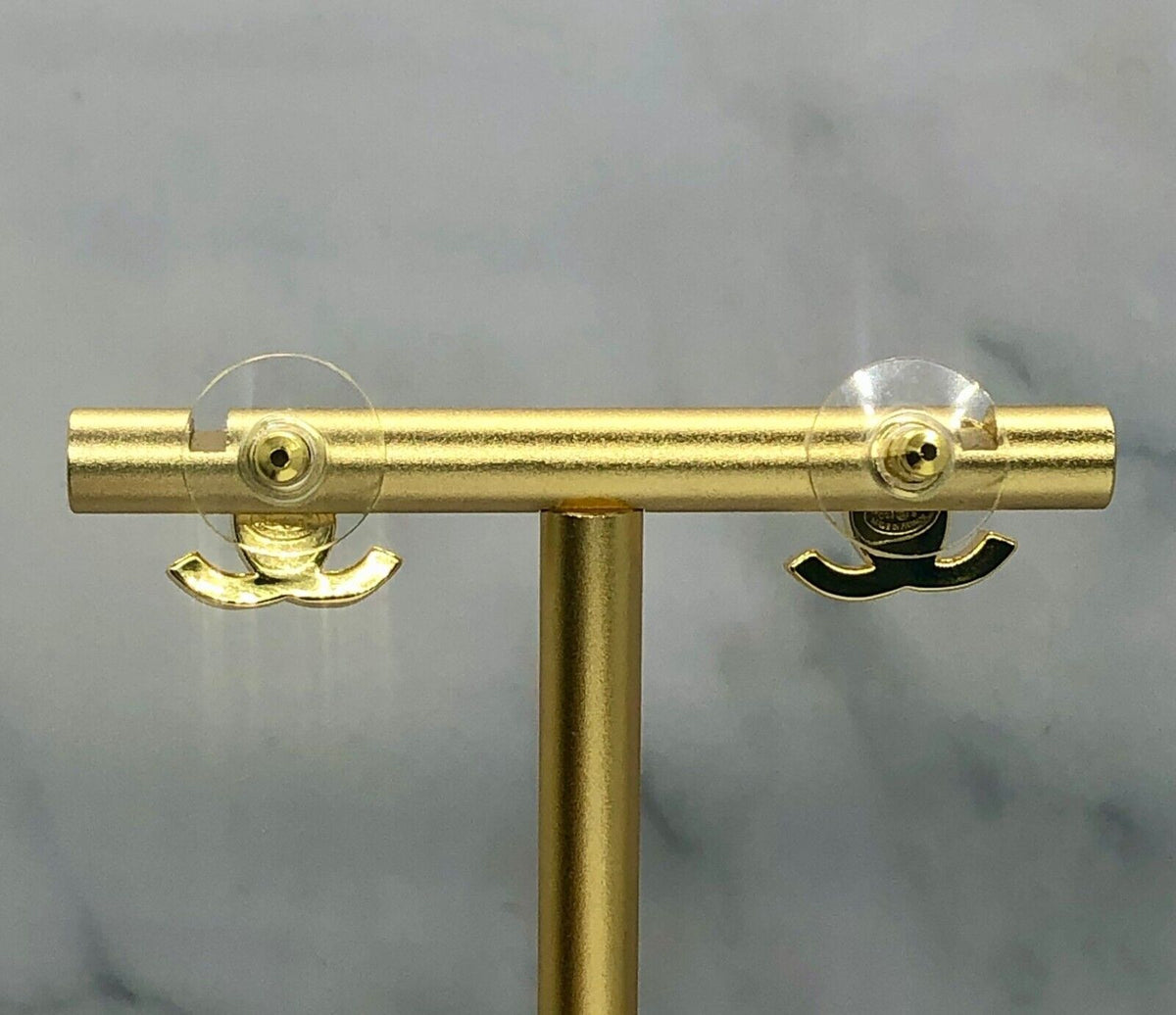 HANEL CC Gold Tone Rhinestone Stud Earrings - Pre owned