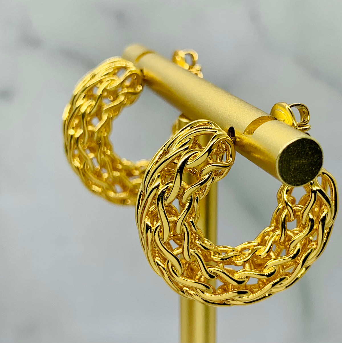 BOTTEGA VENETA Gold Tone Hoop Earrings - Pre owned