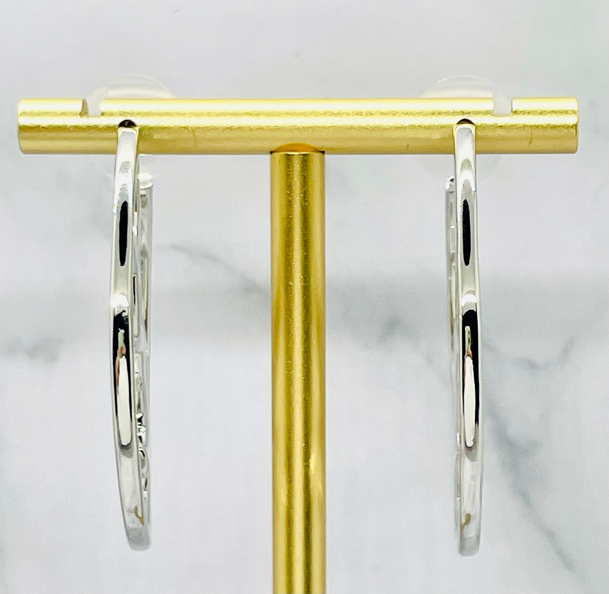 YSL YVES SAINT LAURENT Vintage Silver Tone Hoop Earrings - Pre owned