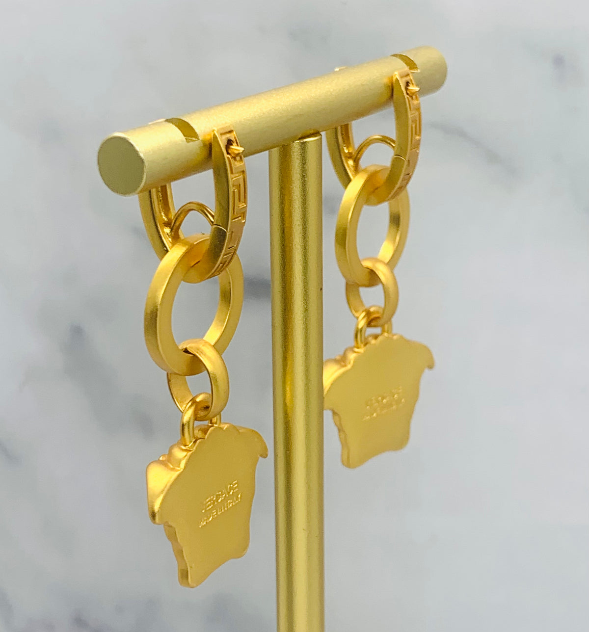 VERSACE Medusa Gold Tone Pendant Earrings - Pre owned