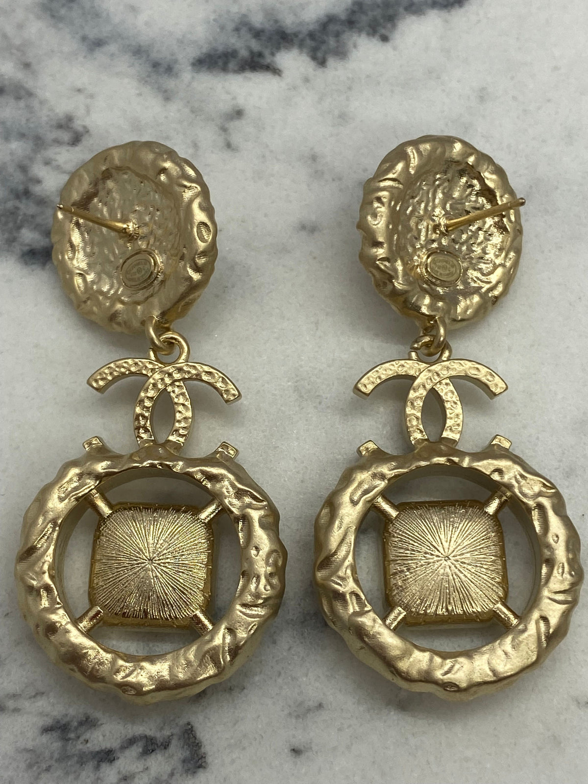 CHANEL CC Gold Tone Pendant Earrings - Pre owned