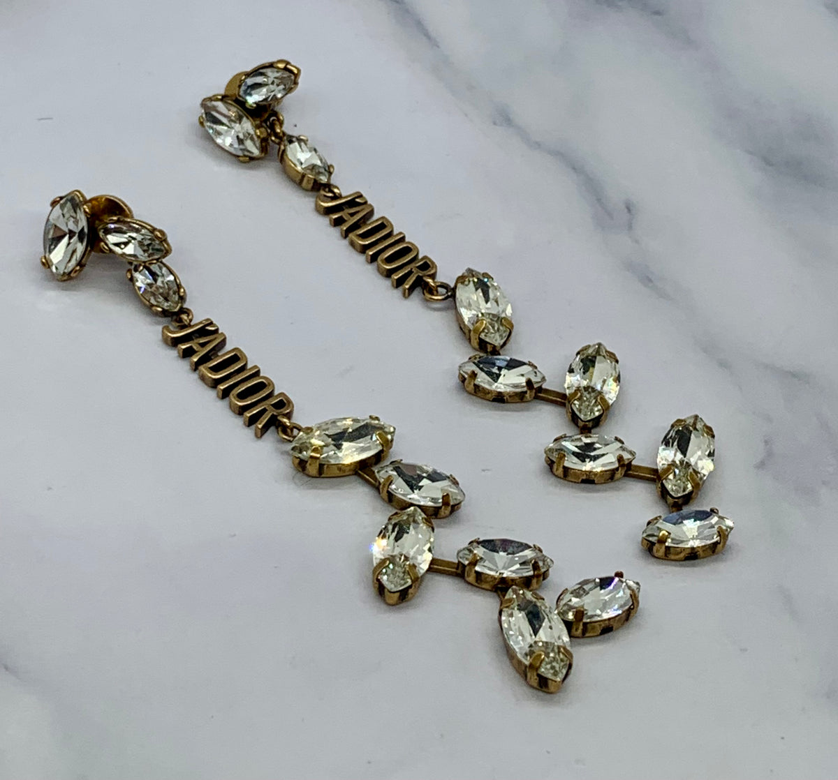 CHRISTIAN DIOR J'Adior Crystal Pendant Cocktail Earrings - USED