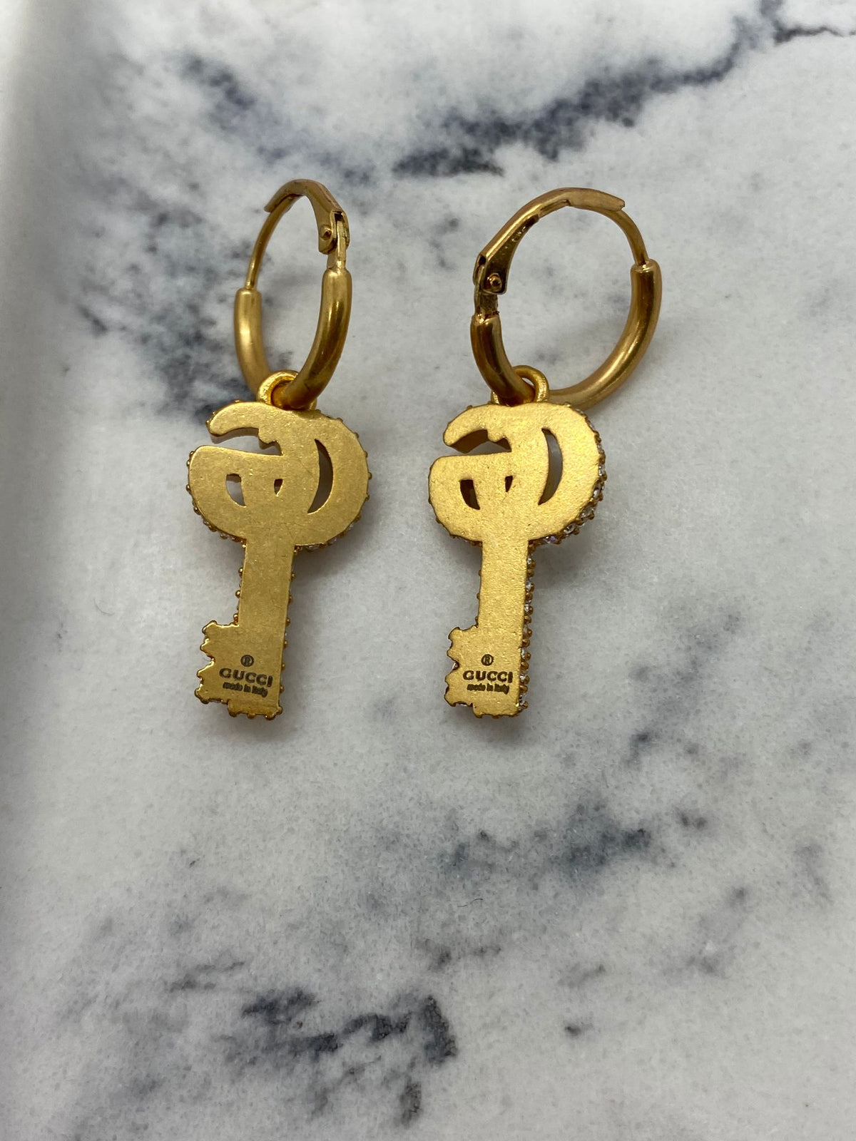 Gucci Gold Tone Rhinestone Key Earrings - Pre owned