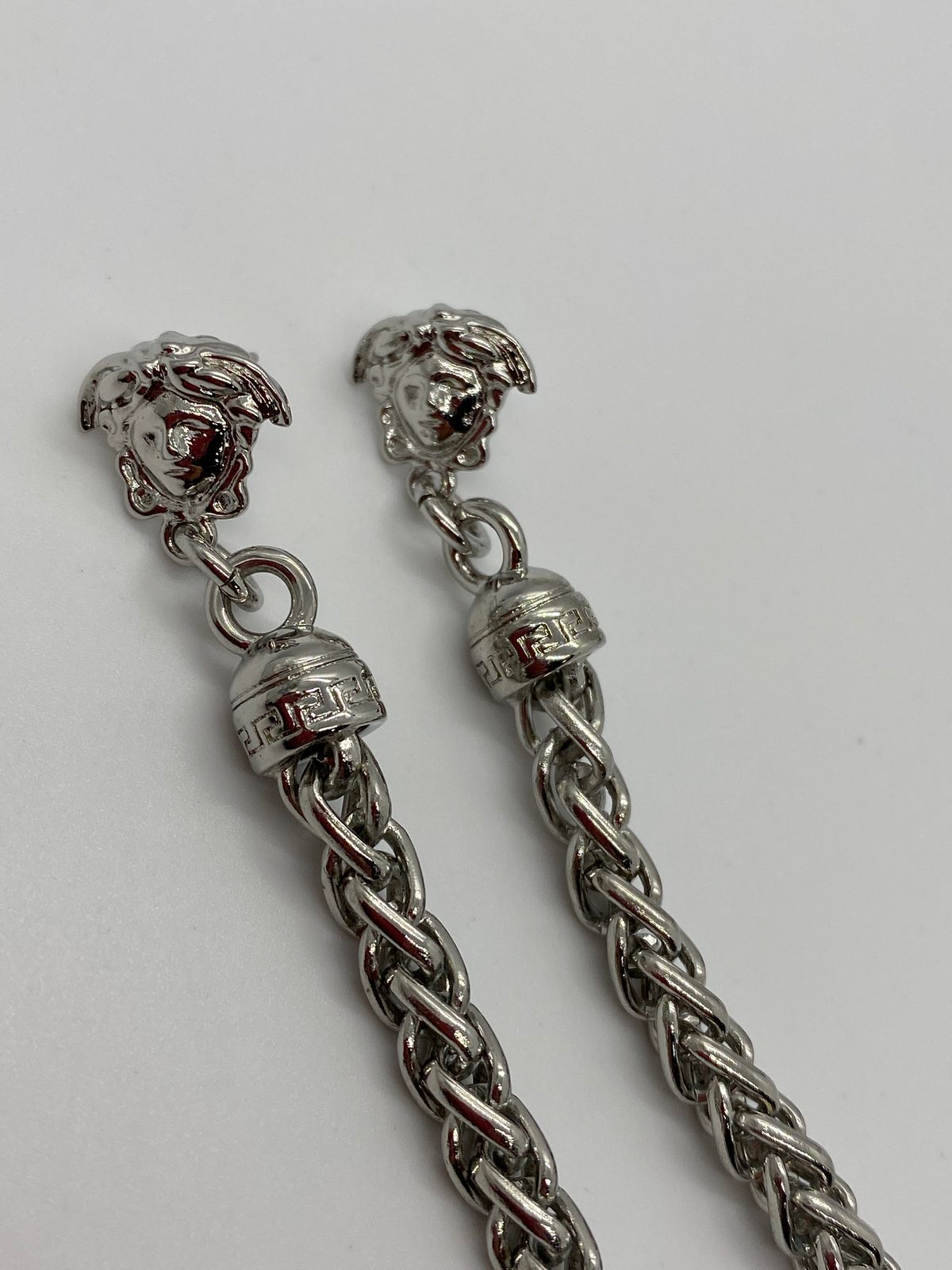 VERSACE Silver Tone Medusa Chain Pendant Earrings - Pre owned