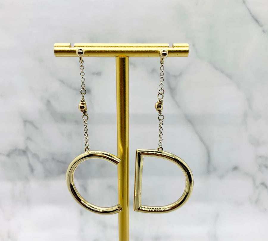 CHRISTIAN DIOR CD Light Gold Pendant Earrings - Pre owned