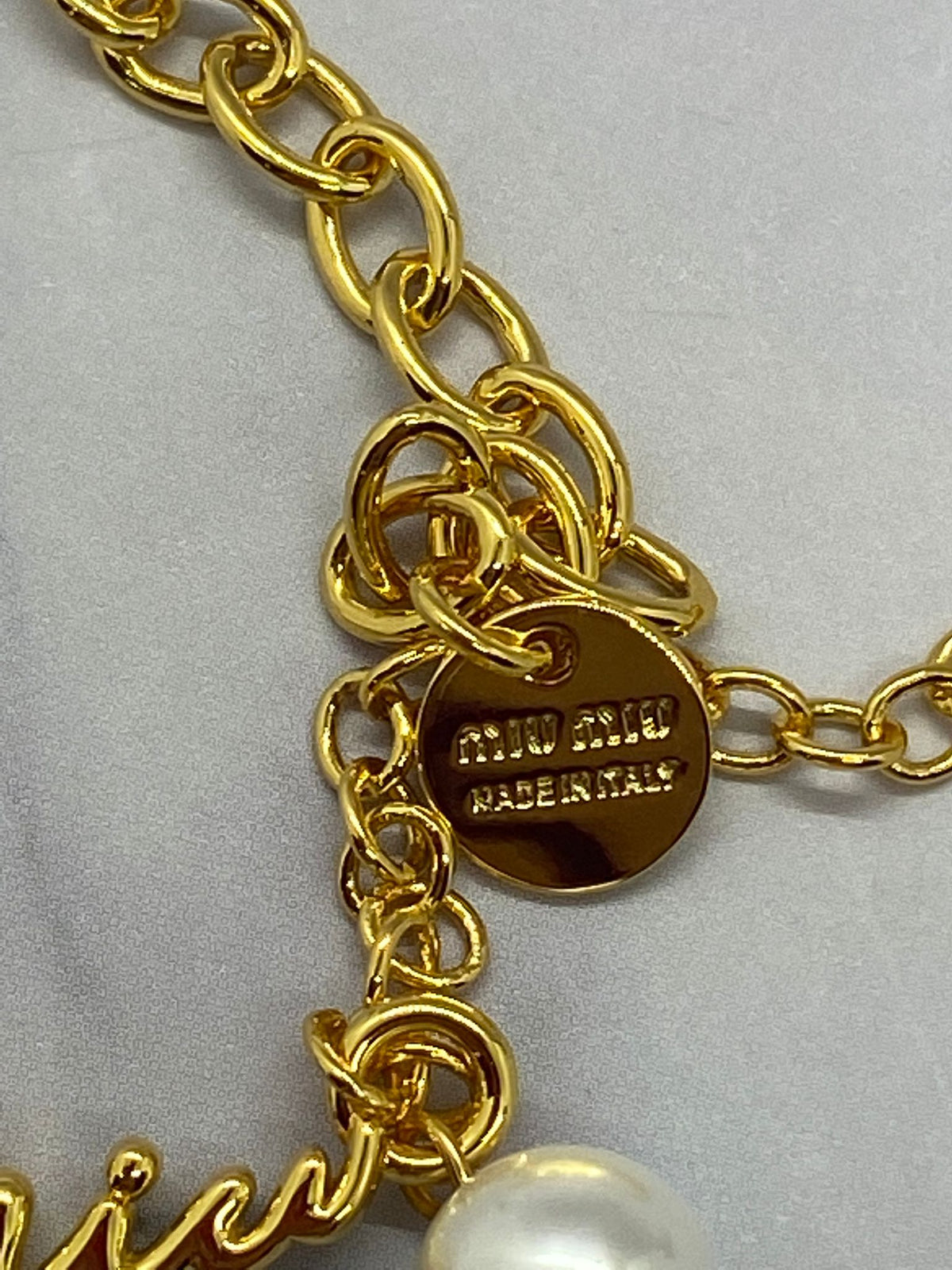 MIU MIU Gold Tone Signature Pearl Necklace - Pre owned