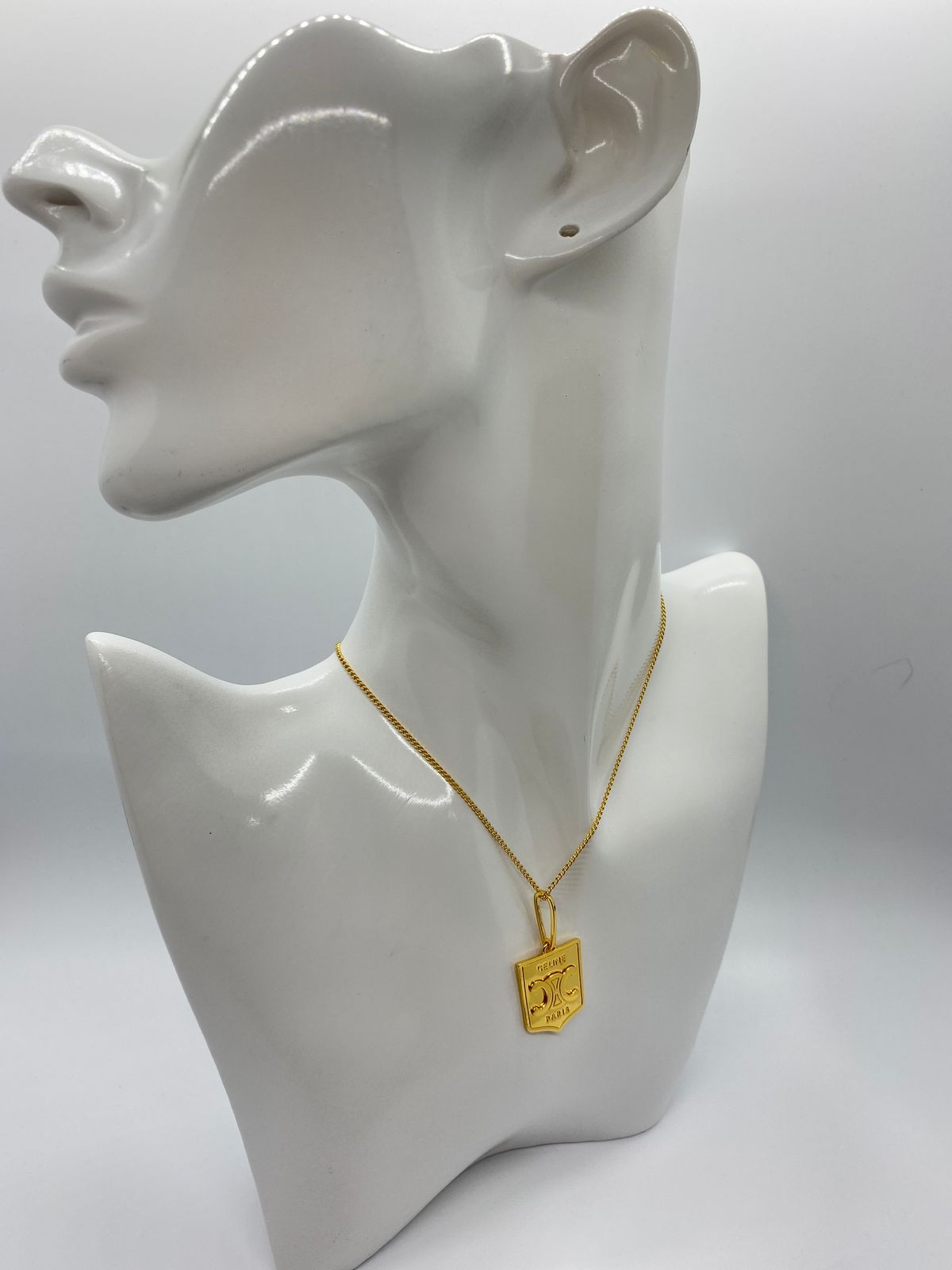 CELINE Gold Tone Shield Necklace - Pre owned