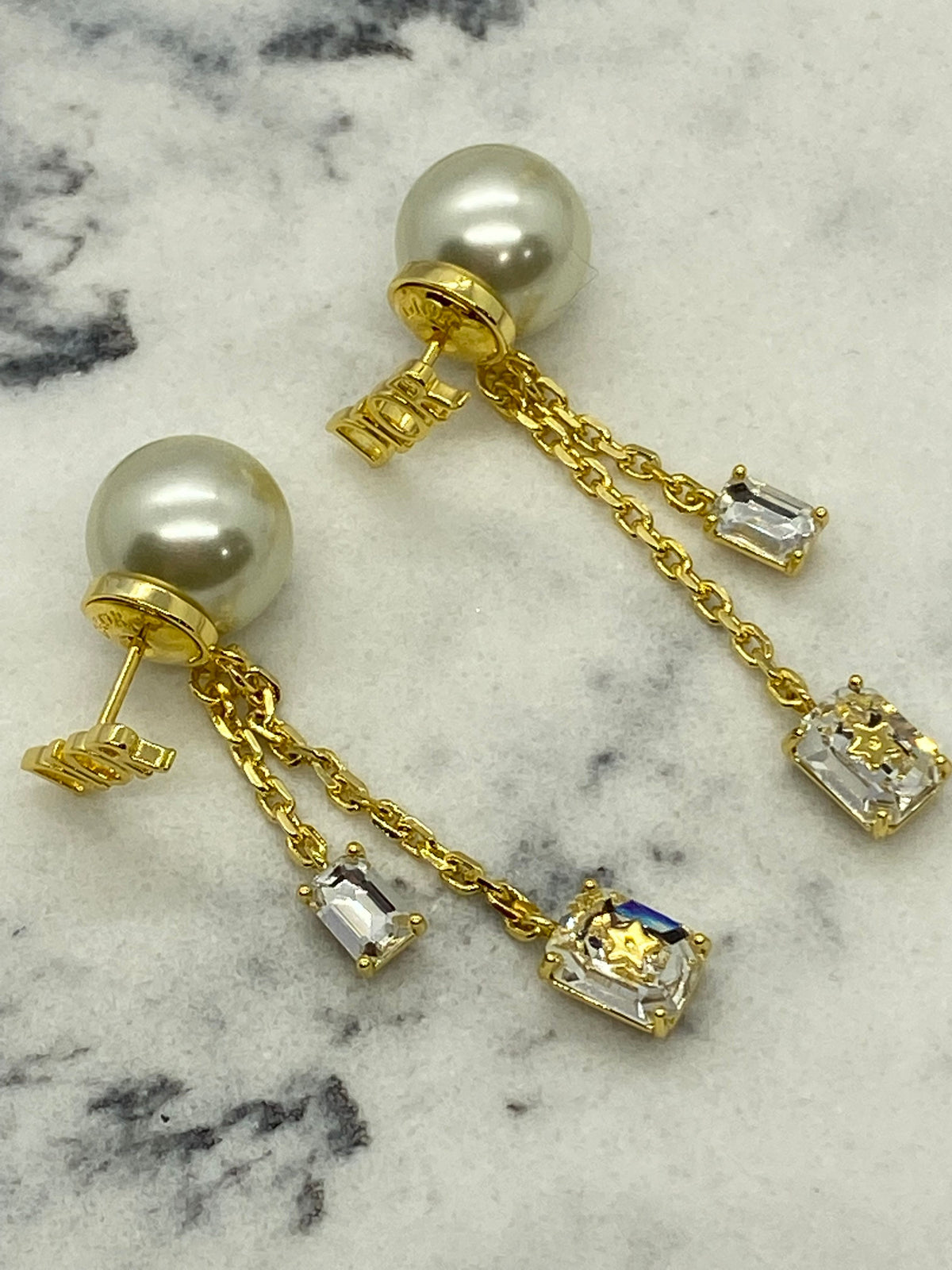 CHRISTIAN DIOR Faux Pearl & Rhinestone Earrings - Pre owned