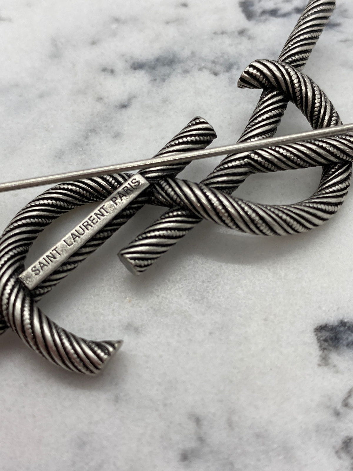 YSL Yves Saint Laurent Silver Tone Brooch Pin - Pre owned