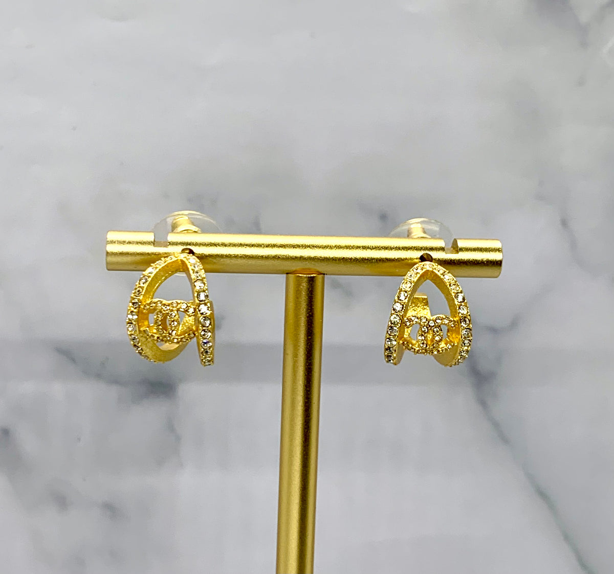 CHANEL CC Rhinestone Hoop Earrings - USED