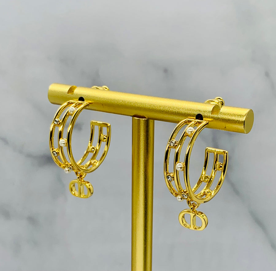 CHRISTIAN DIOR CD HOOP EARRINGS - Pre owned