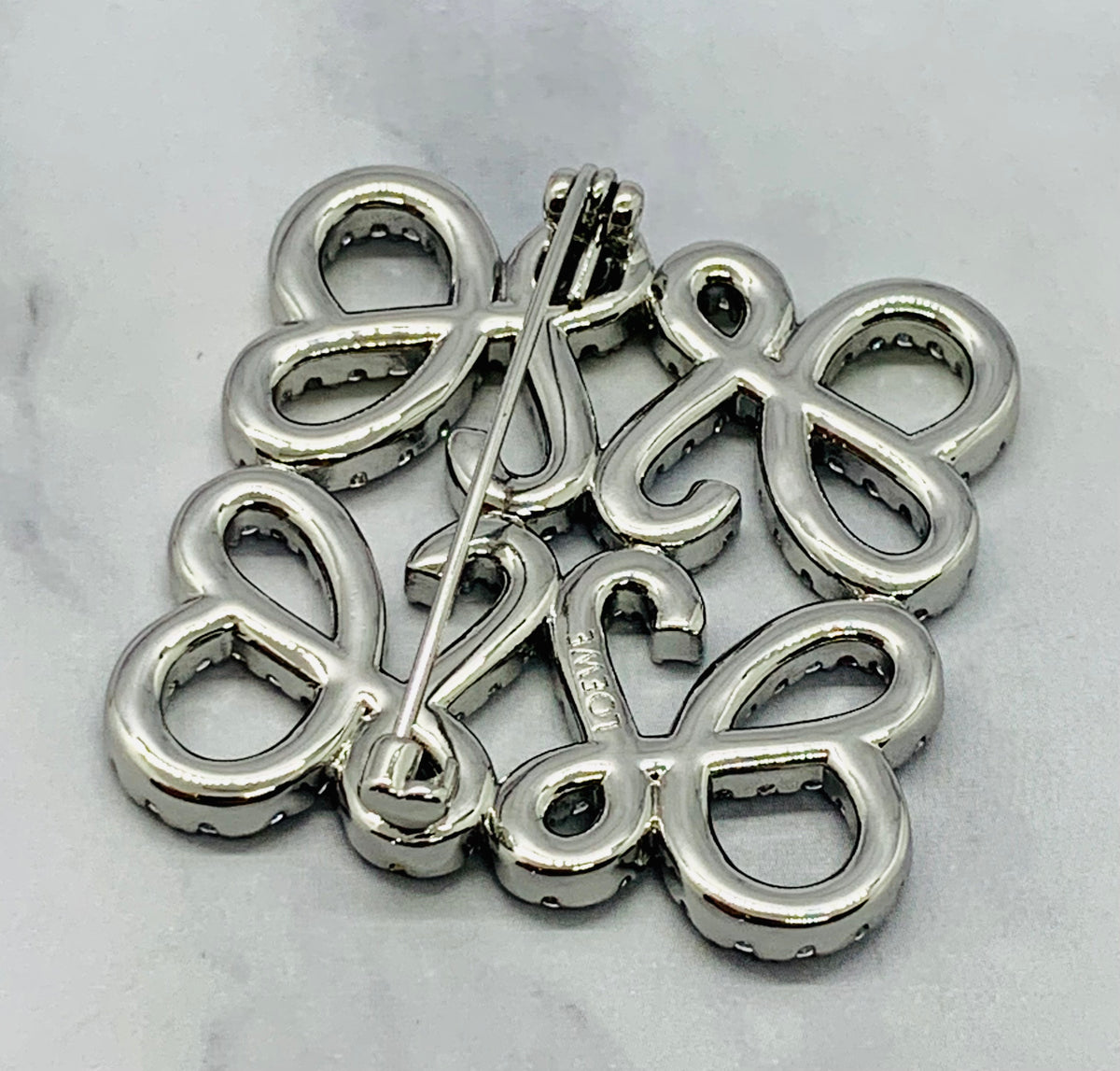 LOEWE Monogram Silver Tone Rhinestone Brooch Pin - Pre owned