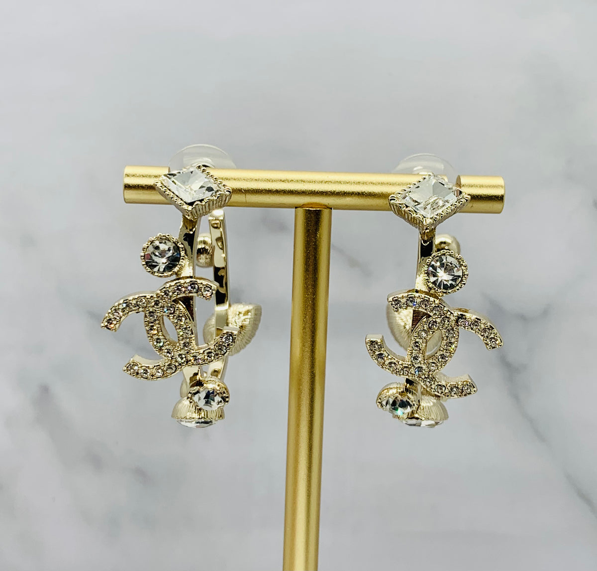CHANEL CC Rhinetone Hoop Earrings - Pre owned