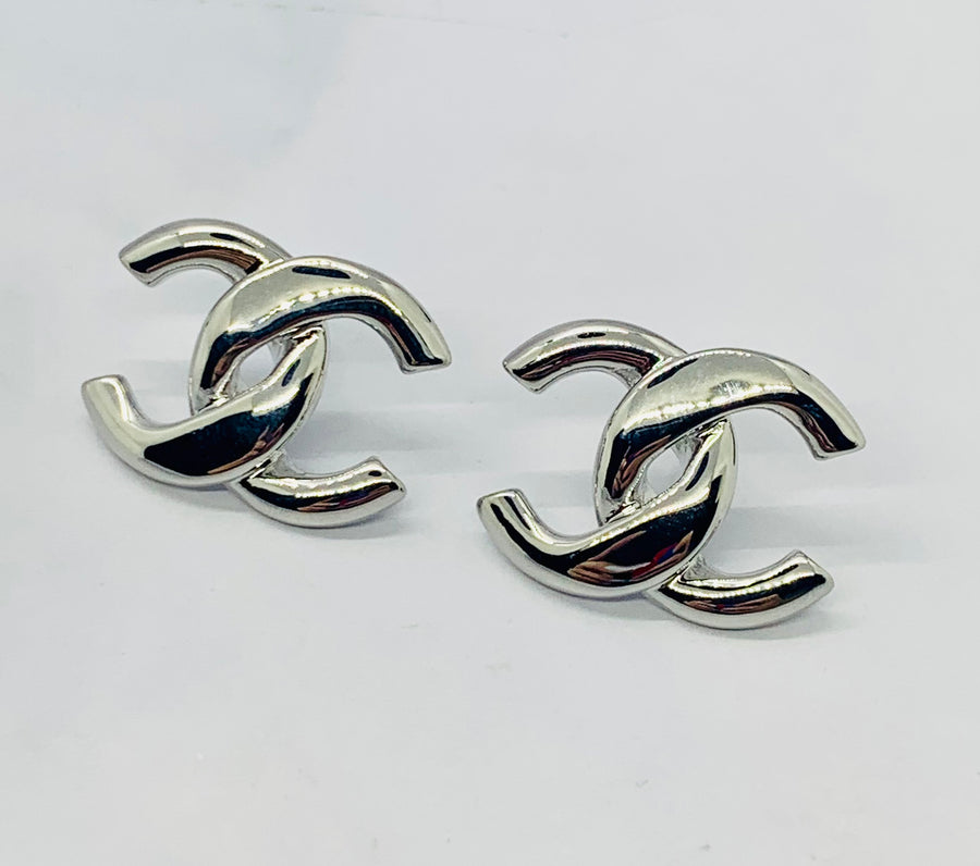 CHANEL CC Silver Tone Earrings - Pre owned
