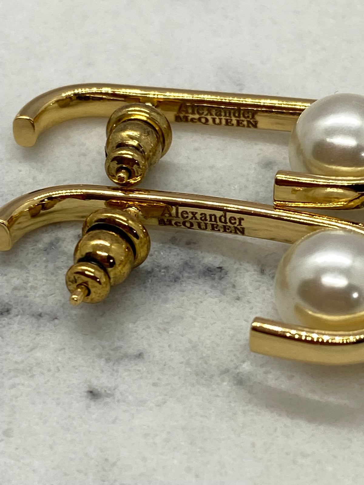 ALEXANDER McQUEEN Gold Tone & Onyx Ornate Earrings - USED