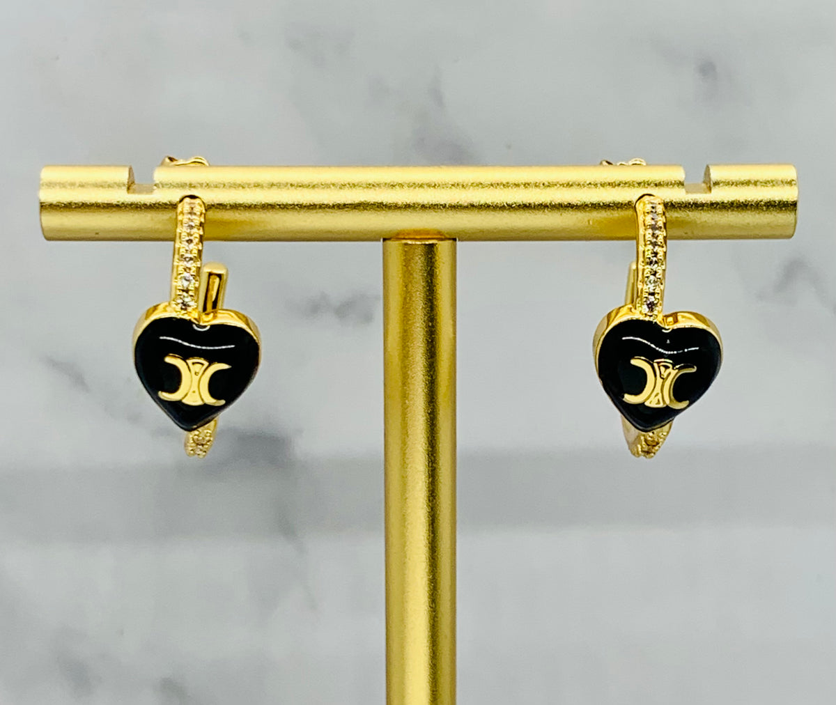 CELINE Black Heart Hoop Earrings - Pre owned