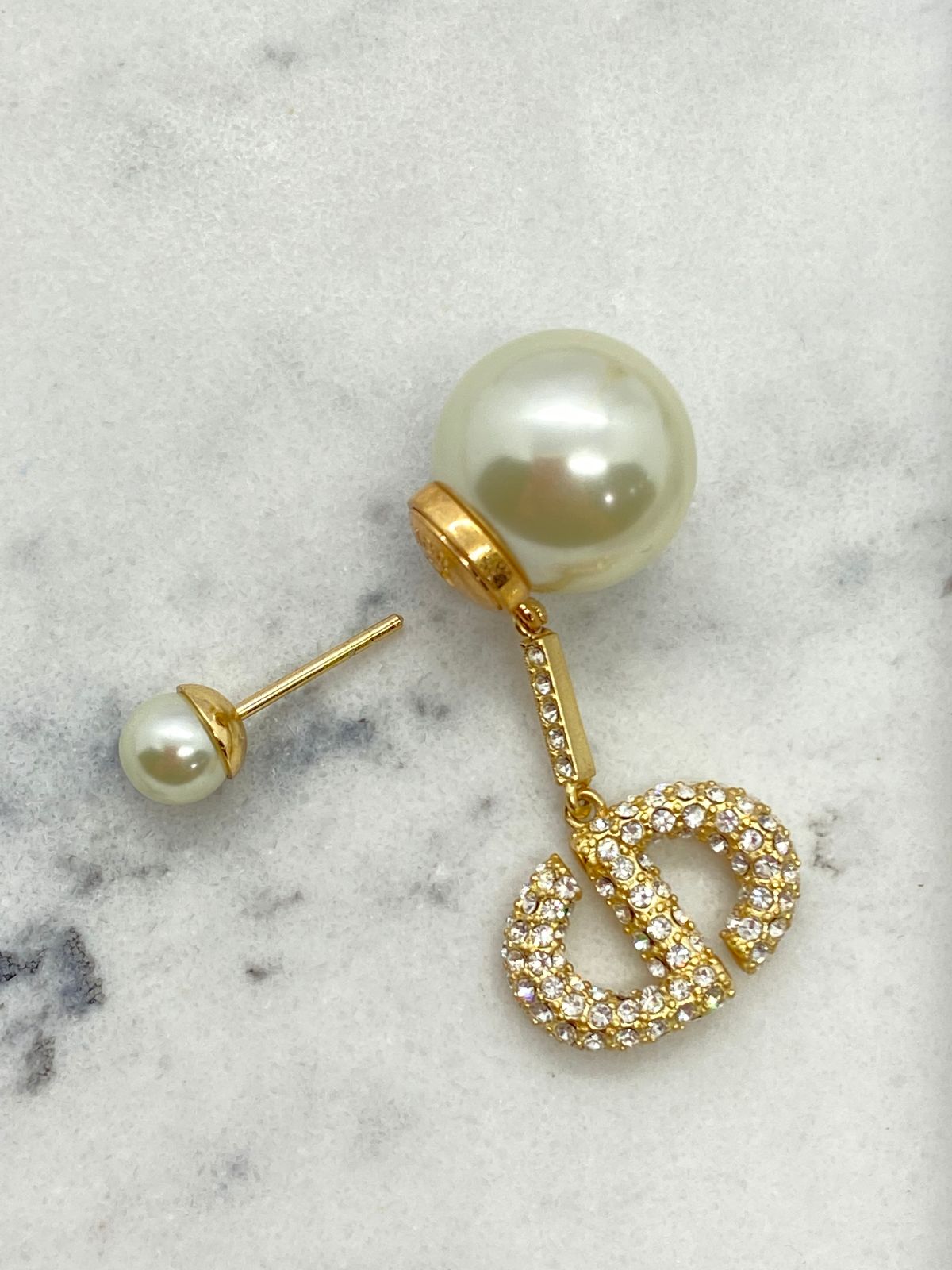 CHRISTIAN DIOR CD Faux Pearl Tribales Earrings - USED