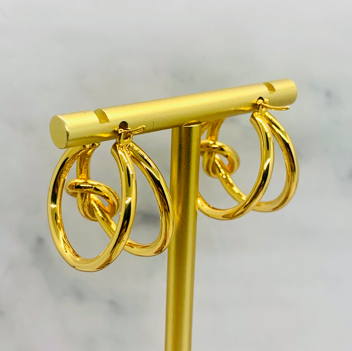 CELINE Double Hoop Knot Gold Tone Earrings - Preowned