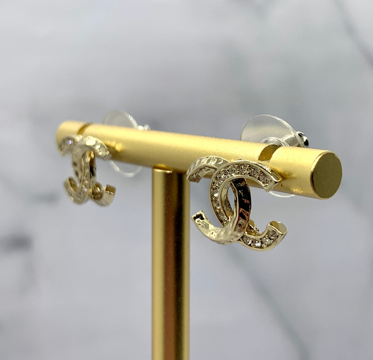 CHANEL CC Gold Tone Rhinestone Earrings - USED