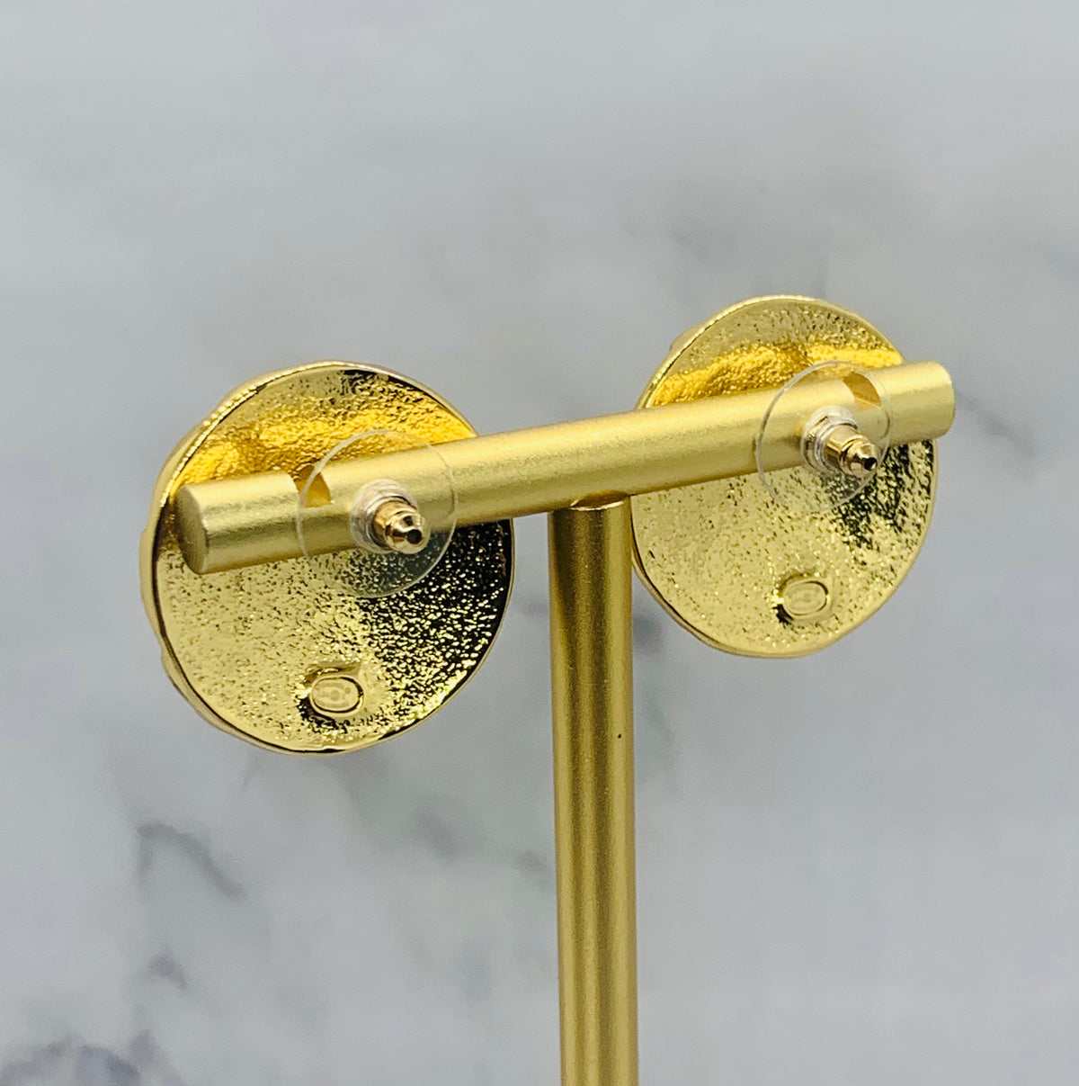 CHANEL CC Gold Tone Button Earrings - USED