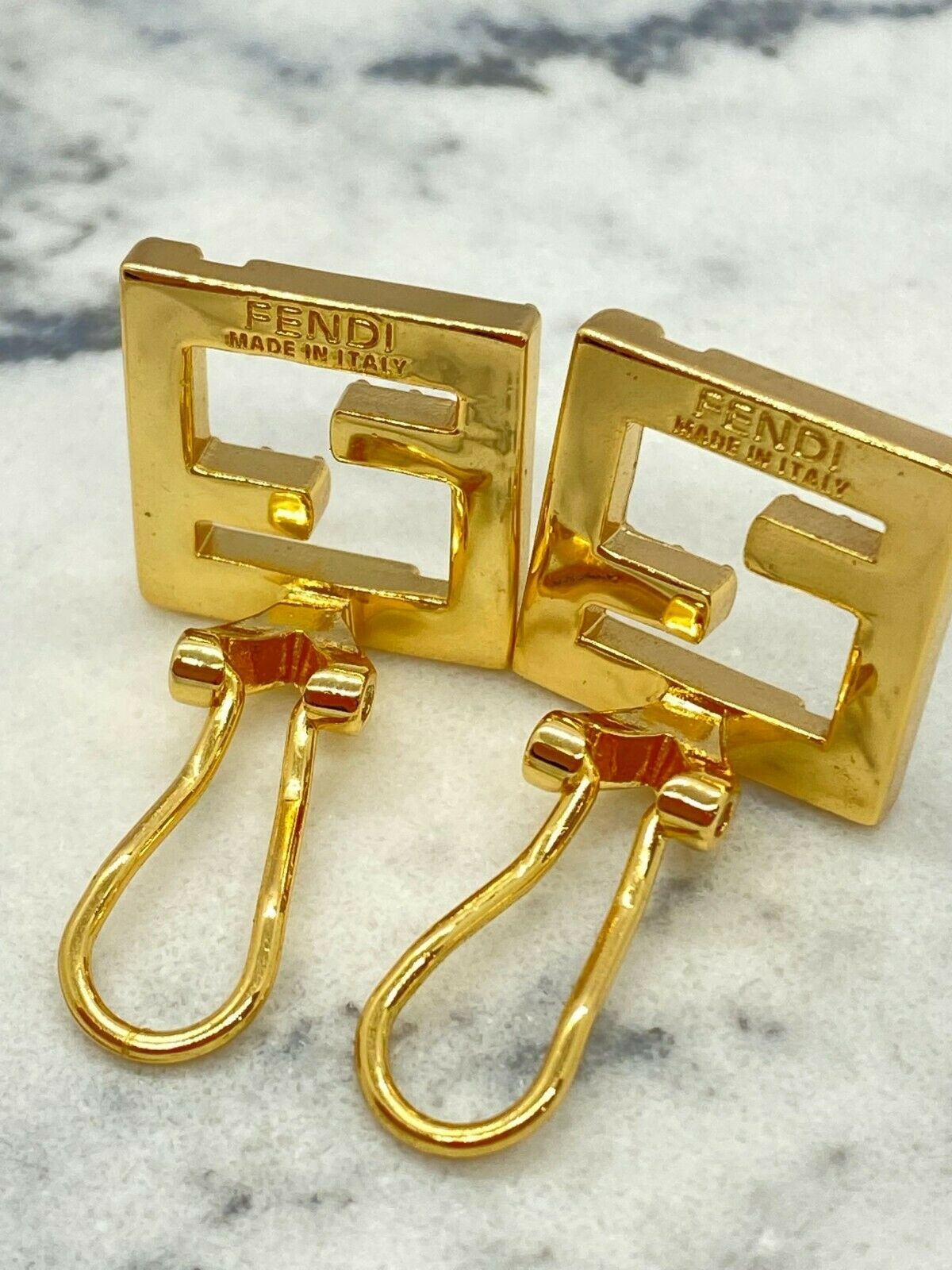 FENDI F Gold Tone Rhinestone Earrings - Pre owned
