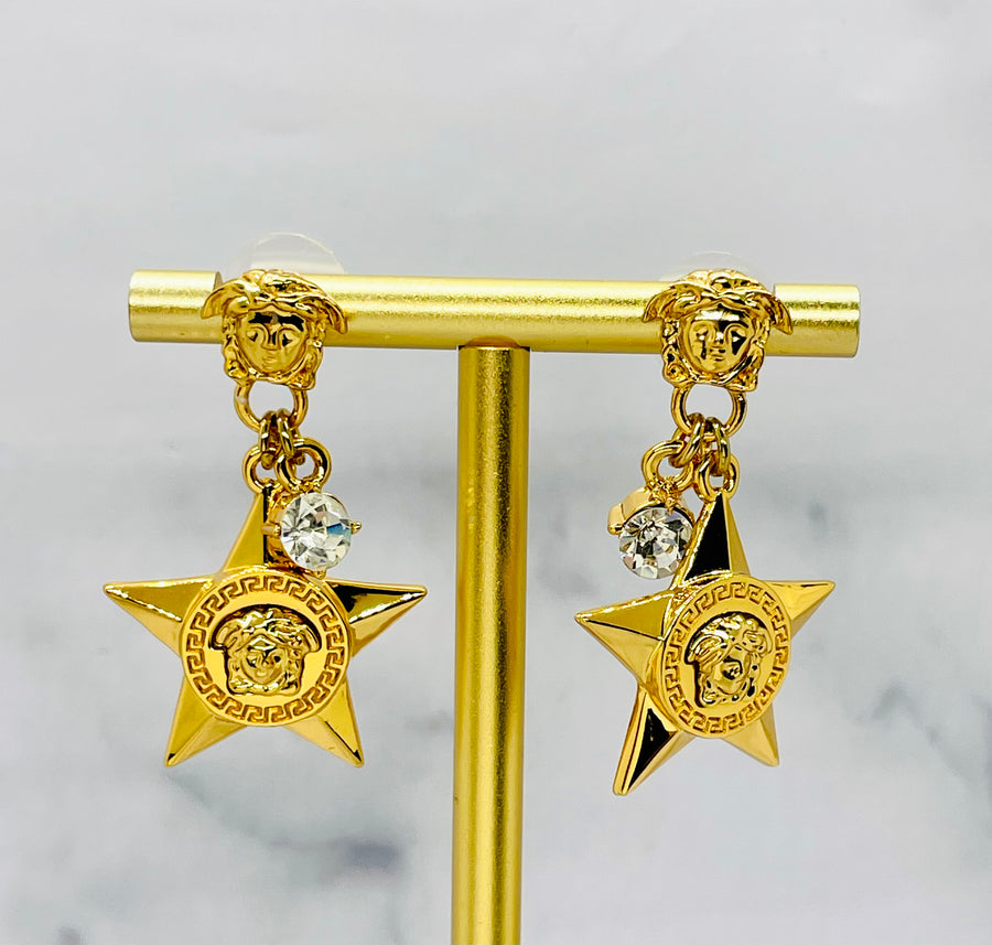 VERSACE Star Medusa Rhinestone Pendant Earrings - Pre owned