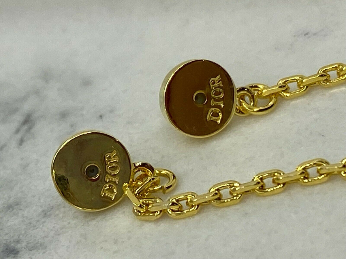 CHRISTIAN DIOR CD Gold Tone Rhinestone Chain Earrings - Pre owned