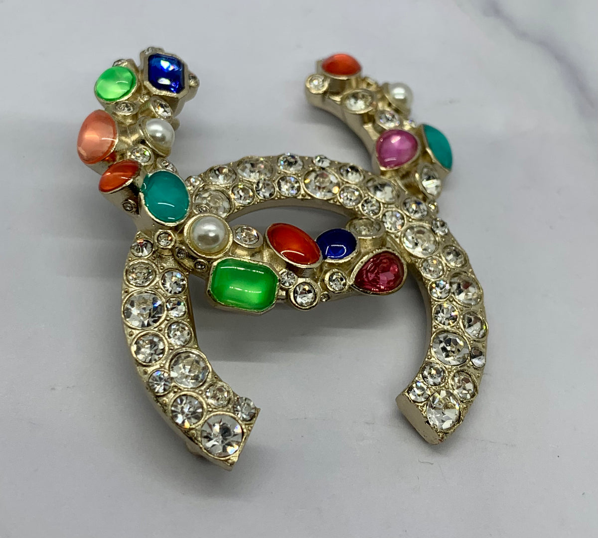 CHANEL CC Multicolor Rhinestone Brooch
