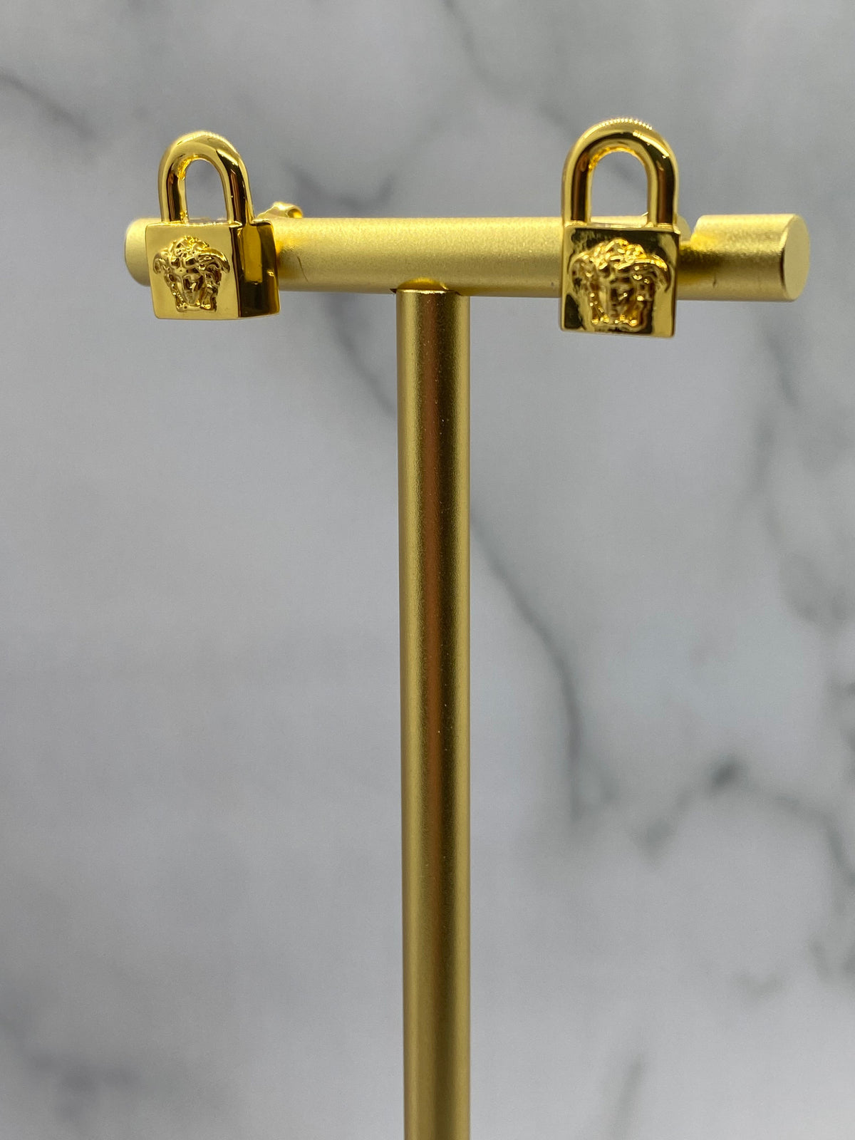 Auth VERSACE Gold Tone Medusa Lock Earrings - Pre owned / KC3078